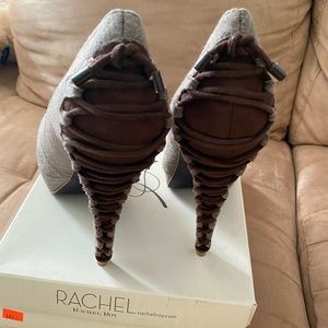 Grey with brown lace up heels never worn